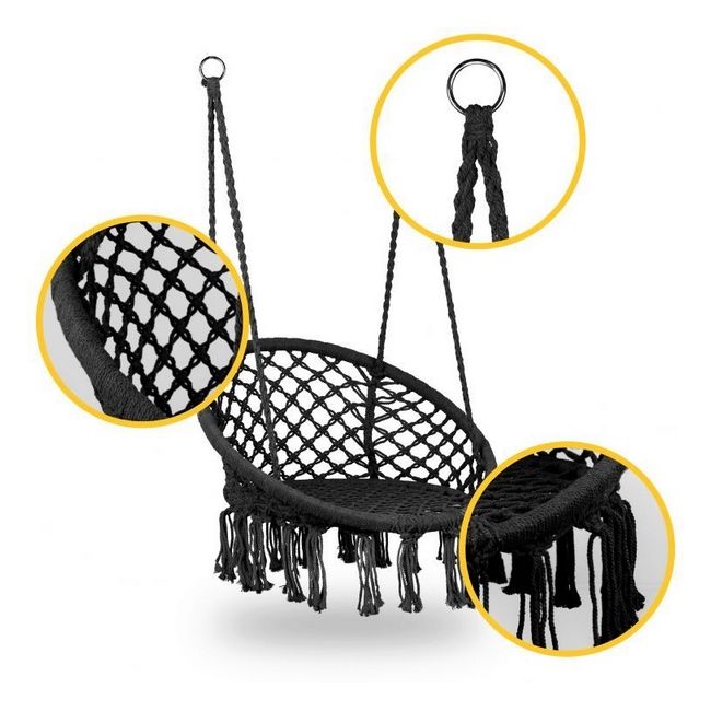 Leagan suspendat pentru interior/exterior, cu spatar, cuib de barza, negru, gw-076 edeedigw-076black