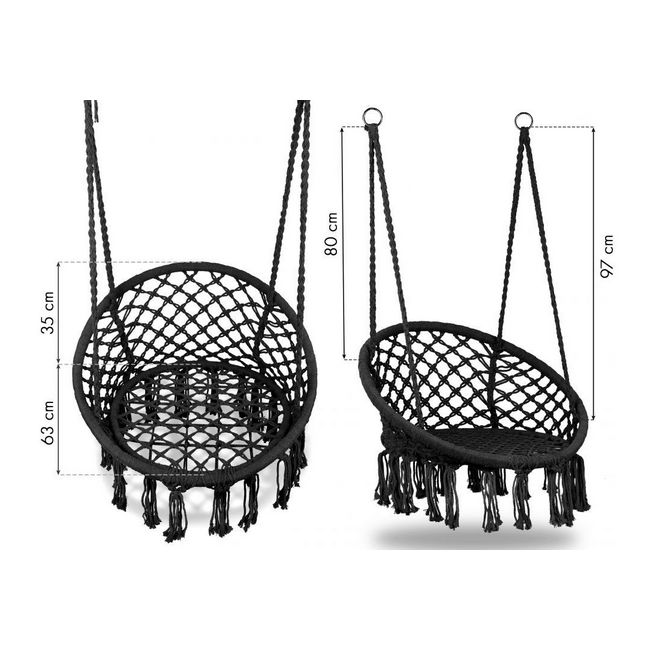 Leagan suspendat pentru interior/exterior, cu spatar, cuib de barza, negru, gw-076 edeedigw-076black