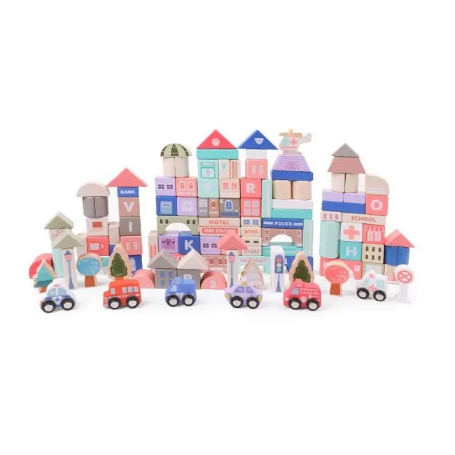 Set cuburi de constructii creative ecotoys hm015220, din lemn, 115 blocuri edeedihm015220