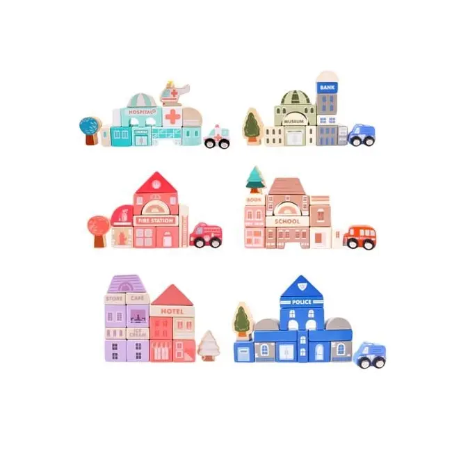 Set cuburi de constructii creative ecotoys hm015220, din lemn, 115 blocuri edeedihm015220