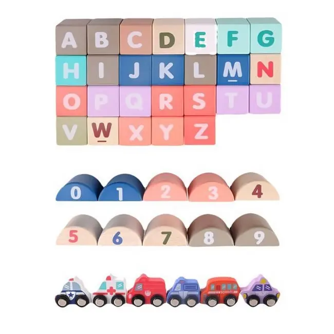 Set cuburi de constructii creative ecotoys hm015220, din lemn, 115 blocuri edeedihm015220