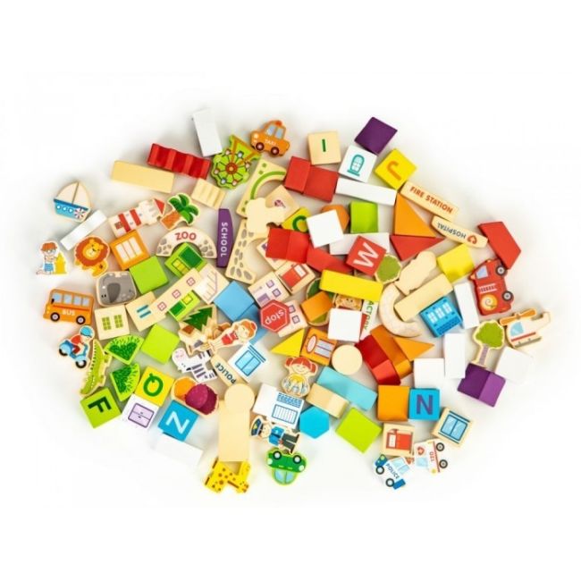 Blocuri din lemn ecotoys hm015501 zoo - 120 elemente edeedihm015501