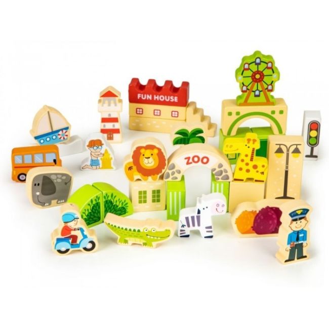 Blocuri din lemn ecotoys hm015501 zoo - 120 elemente edeedihm015501