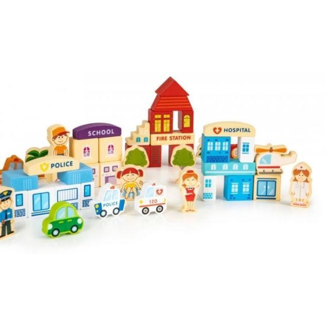 Blocuri din lemn ecotoys hm015501 zoo - 120 elemente edeedihm015501