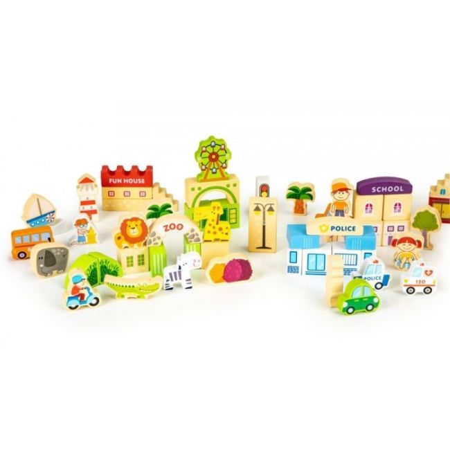Blocuri din lemn ecotoys hm015501 zoo - 120 elemente edeedihm015501