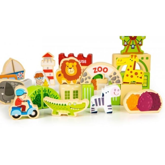Blocuri din lemn ecotoys hm015501 zoo - 120 elemente edeedihm015501