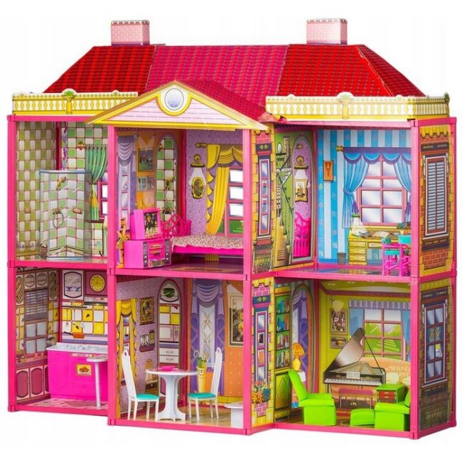 Casuta de papusi, cu 128 de elemente din carton si plastic, ecotoys hc33423 edeedihc33423