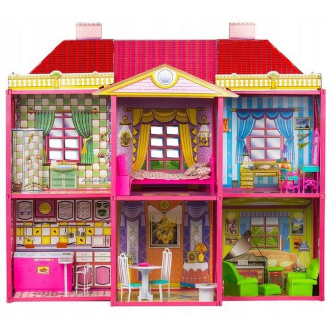 Casuta de papusi, cu 128 de elemente din carton si plastic, ecotoys hc33423 edeedihc33423