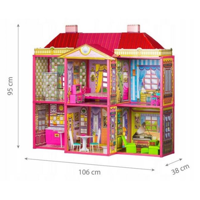 Casuta de papusi, cu 128 de elemente din carton si plastic, ecotoys hc33423 edeedihc33423