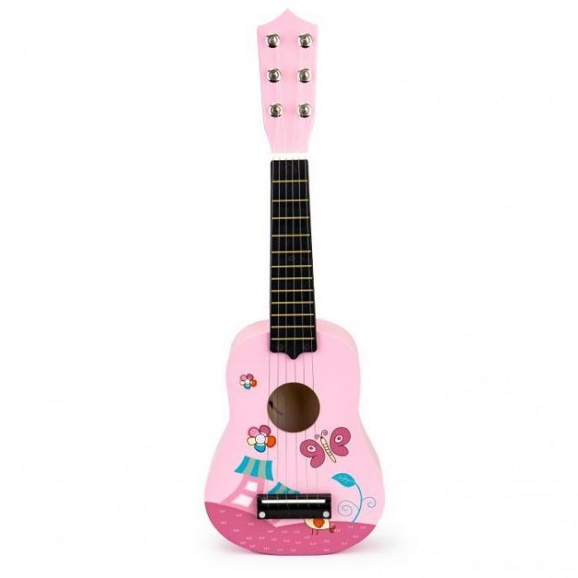 Chitara din lemn pentru copii cu corzi metalice ecotoys f018pink edeedifo18pink