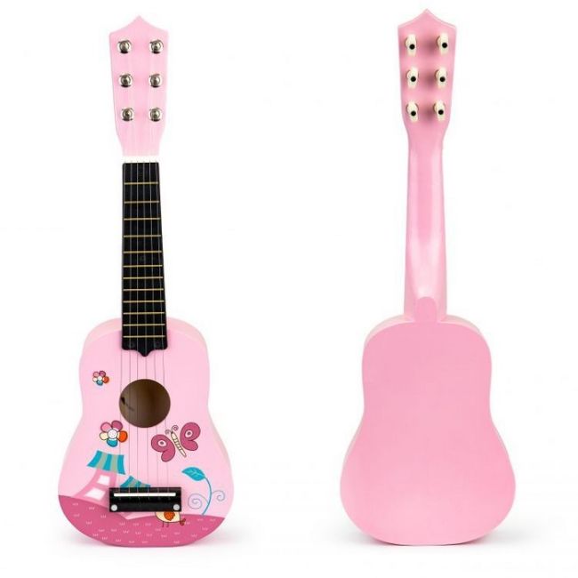 Chitara din lemn pentru copii cu corzi metalice ecotoys f018pink edeedifo18pink