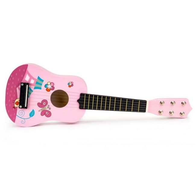 Chitara din lemn pentru copii cu corzi metalice ecotoys f018pink edeedifo18pink