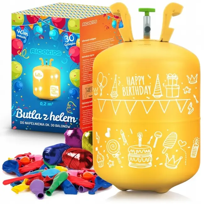 Cilindru cu heliu 0.20 m3 cu 30 de baloane si 40m panglica ricokids 799000  edeedi799000