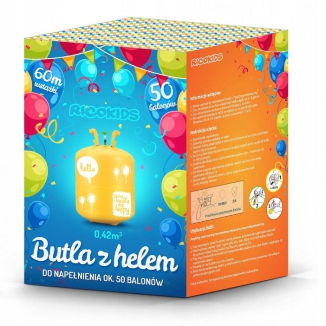 Cilindru cu heliu 0.42 m3 cu 50 de baloane si 60m panglica ricokids 799100  edeedi799100