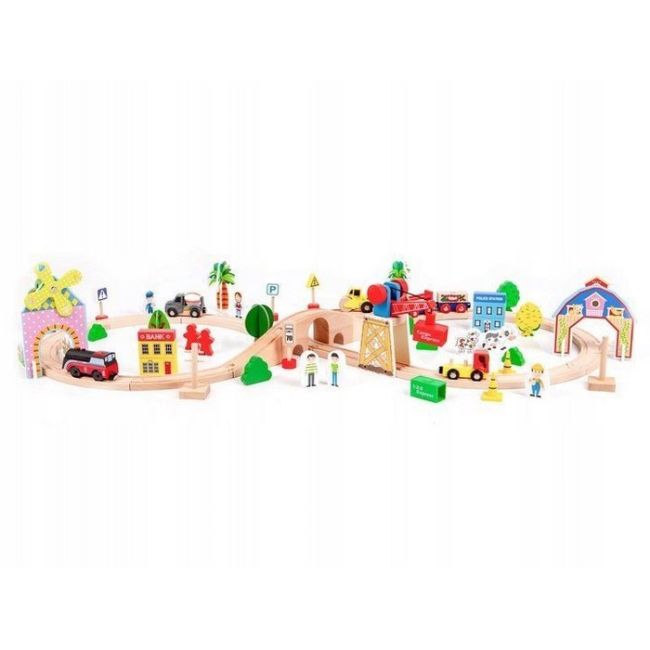 Circuit din lemn cale ferata din 78 piese ecotoys hm008999 edeedihm008999