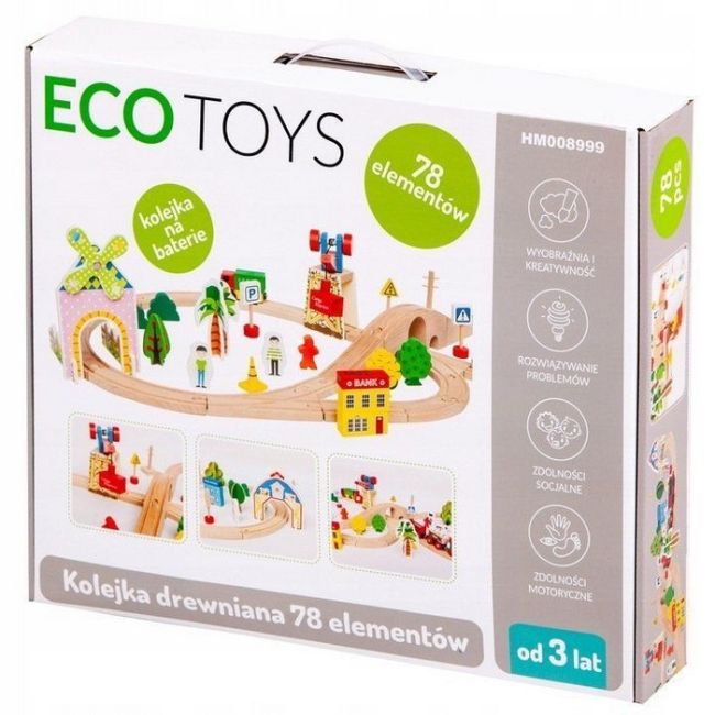 Circuit din lemn cale ferata din 78 piese ecotoys hm008999 edeedihm008999