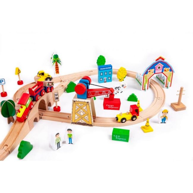 Circuit din lemn cale ferata din 78 piese ecotoys hm008999 edeedihm008999
