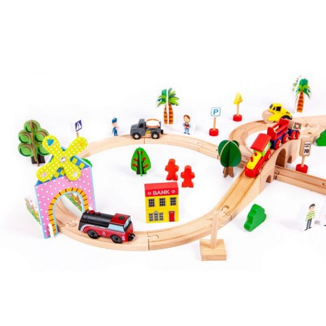 Circuit din lemn cale ferata din 78 piese ecotoys hm008999 edeedihm008999