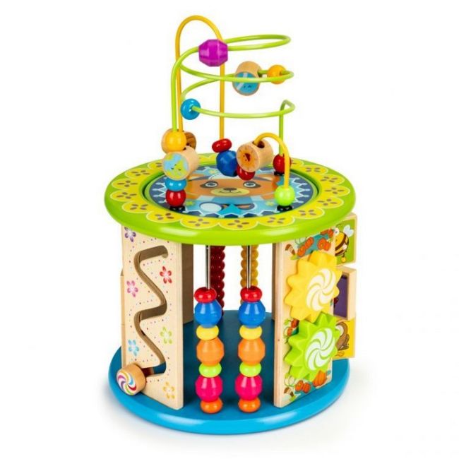 Cub educational din lemn cu jocuri, blocuri si pescuit ecotoys hm175920 edeedihm175920
