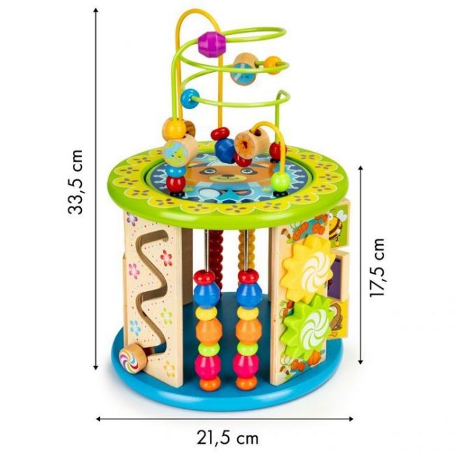 Cub educational din lemn cu jocuri, blocuri si pescuit ecotoys hm175920 edeedihm175920