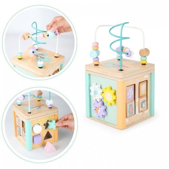 Cub educational din lemn cu labirint si sortator ecotoys hm015472 edeedihm015472