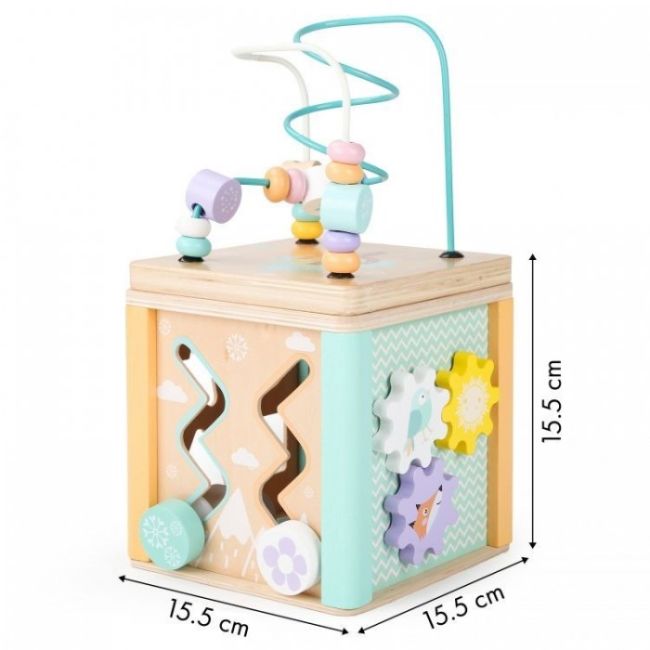 Cub educational din lemn cu labirint si sortator ecotoys hm015472 edeedihm015472