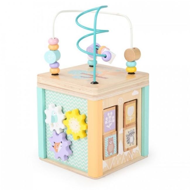 Cub educational din lemn cu labirint si sortator ecotoys hm015472 edeedihm015472