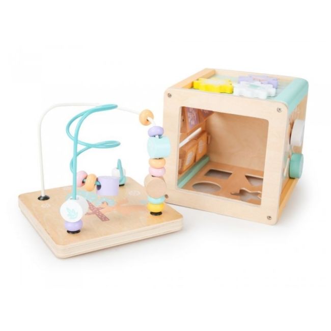 Cub educational din lemn cu labirint si sortator ecotoys hm015472 edeedihm015472