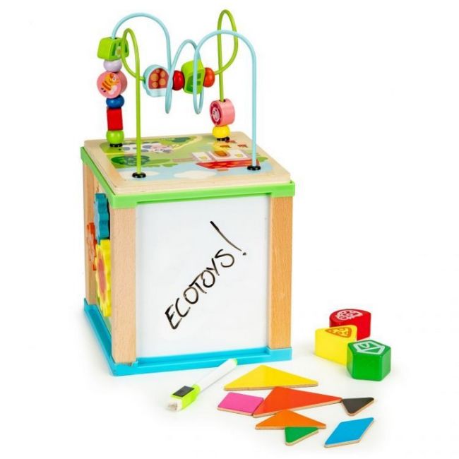 Cub educational din lemn cu tabla ecotoys hm015470 edeedihm015470