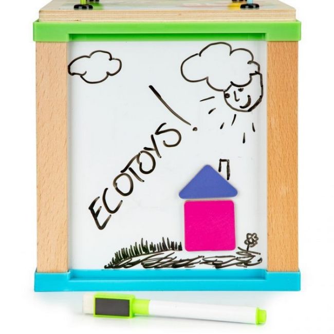 Cub educational din lemn cu tabla ecotoys hm015470 edeedihm015470
