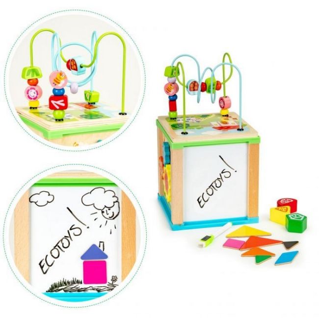 Cub educational din lemn cu tabla ecotoys hm015470 edeedihm015470