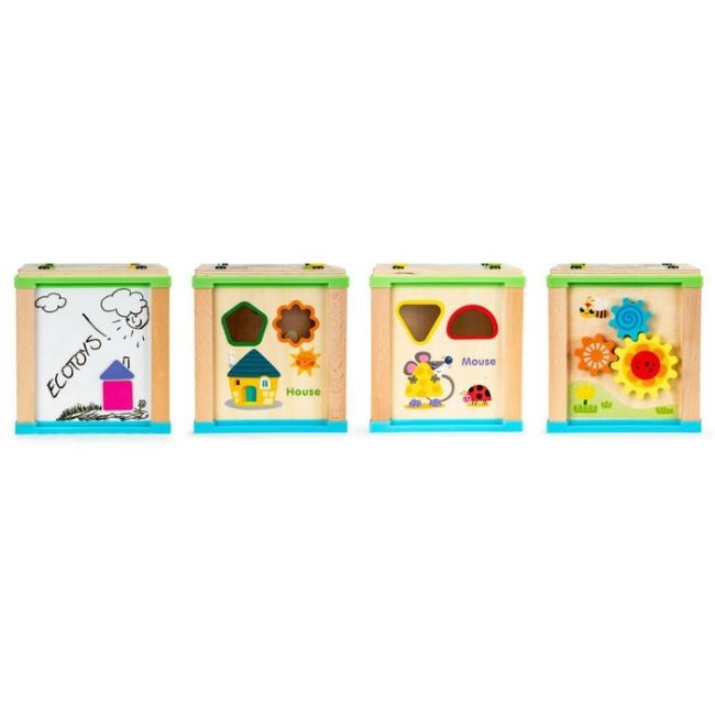 Cub educational din lemn cu tabla ecotoys hm015470 edeedihm015470