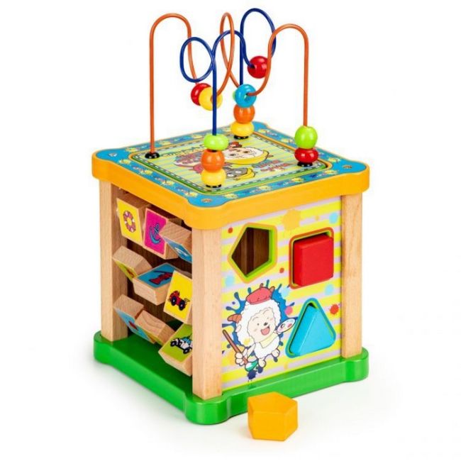Cub educational din lemn cu tabla ecotoys hm015473 edeedihm015473