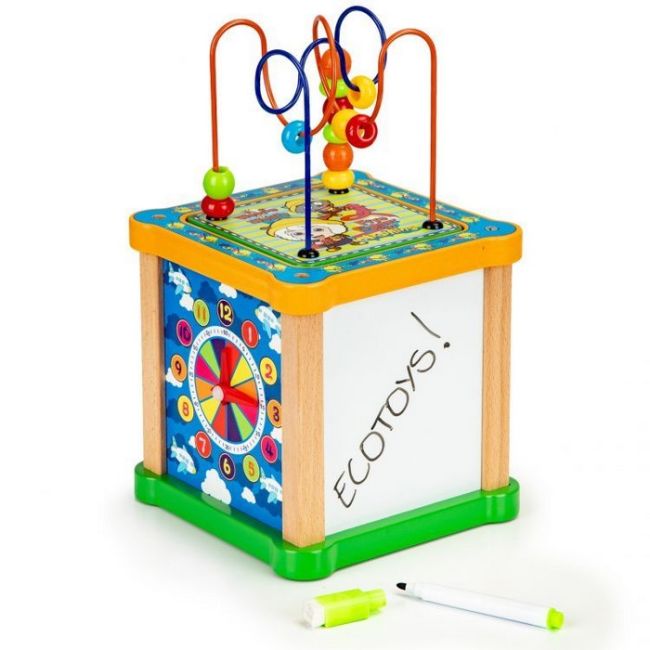 Cub educational din lemn cu tabla ecotoys hm015473 edeedihm015473