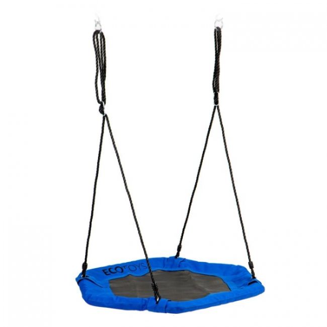 Leagan pentru copii hexagonal, tip cuib de barza, suspendat, ecotoys mir6023 - albastru edeedimir6023blue