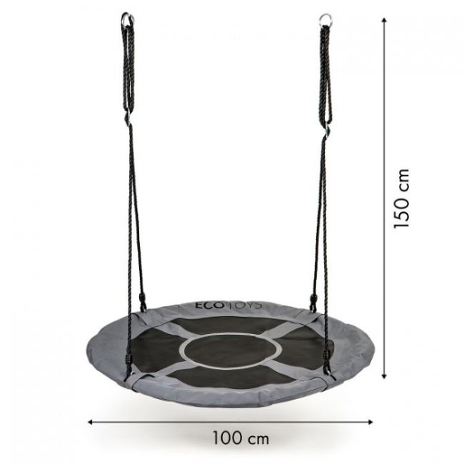 Leagan pentru copii rotund, tip cuib de barza, suspendat, 100 cm, ecotoys mir6001 - gri edeedimir6001gray