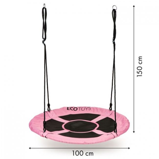 Leagan pentru copii rotund, tip cuib de barza, suspendat, 100 cm, ecotoys mir6001 - roz edeedimir6001pink
