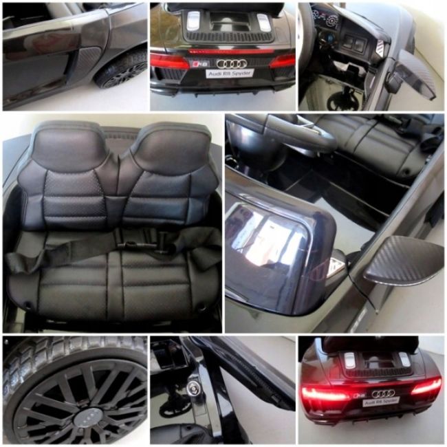 Masinuta electrica cu telecomanda, roti eva, scaun piele audi r8 r-sport - negru edeedir8elnegru