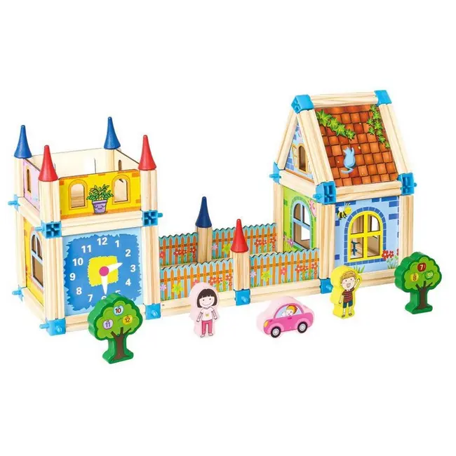 Set de constructii casa 6 in 1 din blocuri din lemn ecotoys ma429 edeedima429
