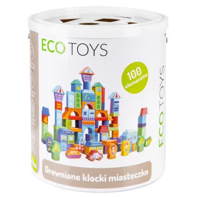 Set educational cu blocuri din lemn 100 piese orasel ecotoys sr19001 edeedisr19001