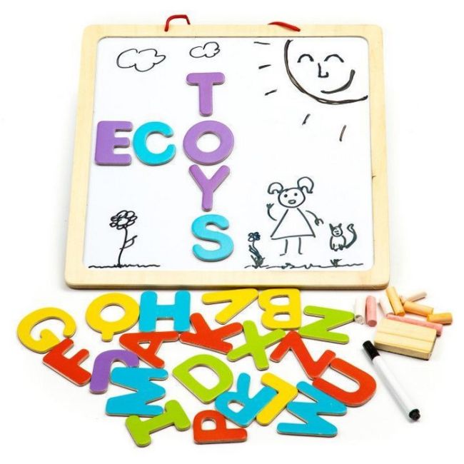 Tabla educationala 3 in 1 cu litere magnetice ecotoys esc-w-018a edeediesc-w-018a