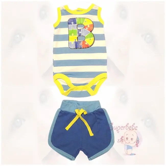 Costumas cu body si pantaloni - Blue puzzle 6-9 luni - 17289.6-9 luni
