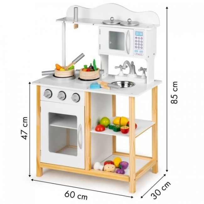 Bucatarie din lemn ecotoys cu accesorii tk040a - alb cu natur edeeditk040a-white