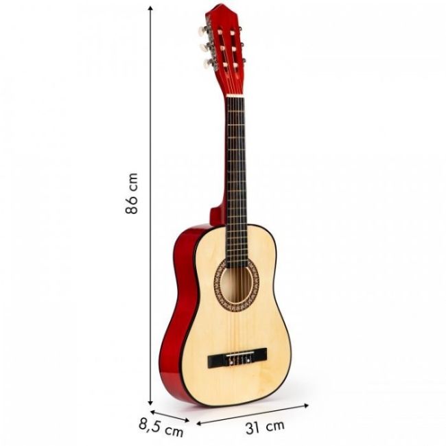 Chitara din lemn pentru copii cu 6 corzi ecotoys hx18026-34, 86 x 31 cm - rosu edeedihx18026-34red