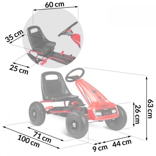 Kart cu pedale si roti gonflabile gokart rk-593 ricokids 759300, rosu edeedi759300