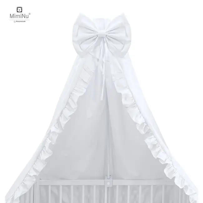 MimiNu - Baldachin din tull, pentru patut, cu funda si volan, 210x145 cm, Alb BYN6426972006828