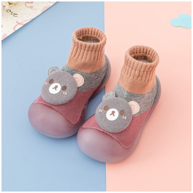 Mocasini in nuante de gri, crem si roz cu talpa antiderapanta MBDW925-3-c2.Marimea 26
