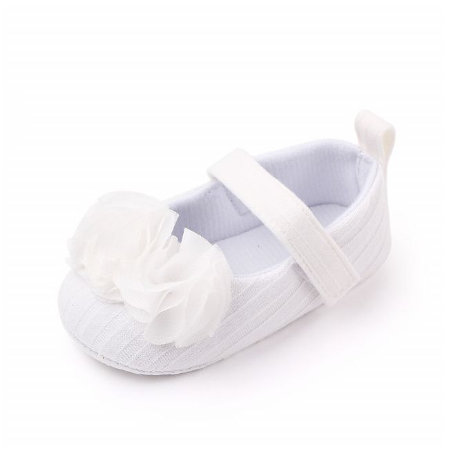 Pantofiori albi cu floricele din tulle aplicate ADd2429-5-p01.9-12 luni (Marimea 20 incaltaminte)