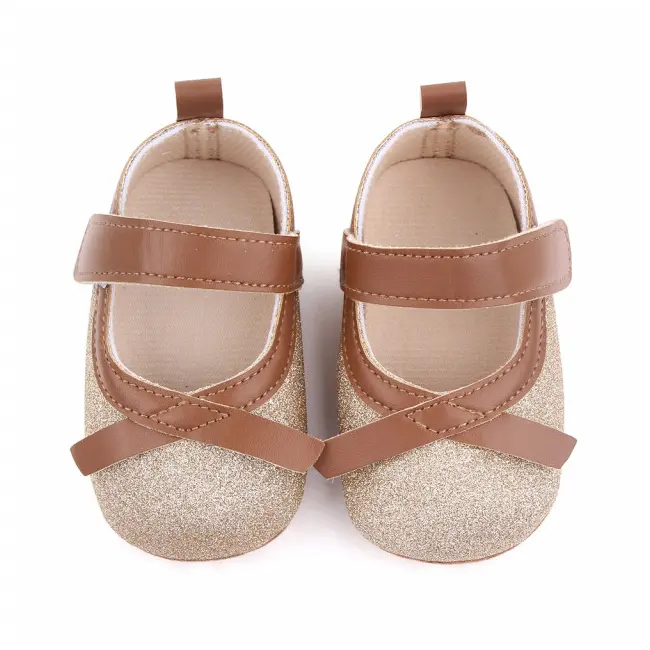 Pantofiori aurii cu fundita maro ADd2665-2-p4