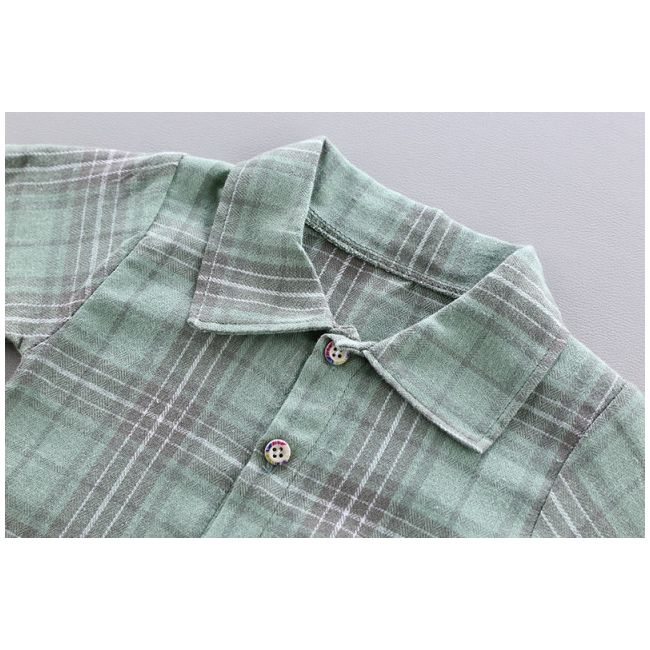 Salopeta din blugi si camasuta verde (Marime Disponibila: 18-24 luni) ADHQ326-3